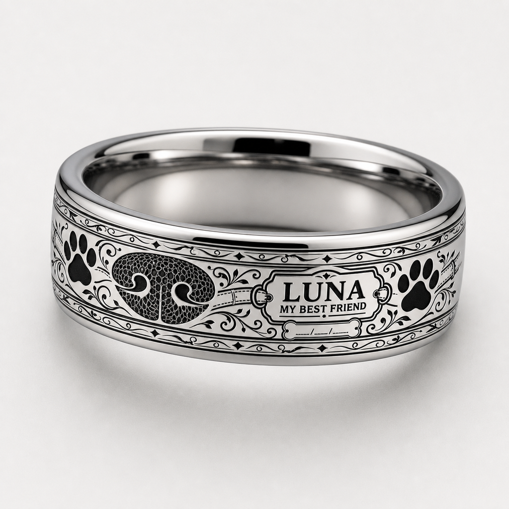 The Pet Memorial Ring Story: Pet Nose And Paw Print Collar Tag Ring