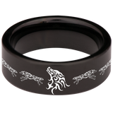 Flaming Wolf Tungsten Carbide Ring