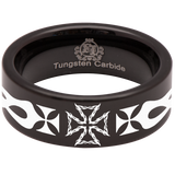 Iron Cross Flame Tungsten Carbide Ring