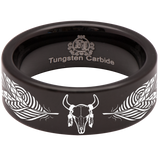 Cow Skull and Feathers Tungsten Carbide Ring