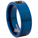 Thin Blue Line Police Flag Badge Tungsten Carbide Ring