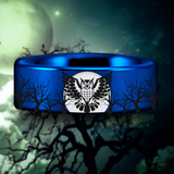 Owl and Trees Tungsten Carbide Ring (Blue)