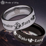 Tribal Wolf + Loyalty Faith Alpha Tungsten Carbide Ring