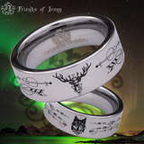 Geometric Wolf and Deer Tungsten Carbide Ring