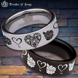 Heart Rose Tungsten Carbide Ring