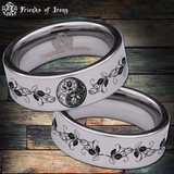 Floral Yin Yang Tungsten Carbide Ring