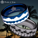 Ocean Waves Clouds and Trees Scenery Tungsten Carbide Ring