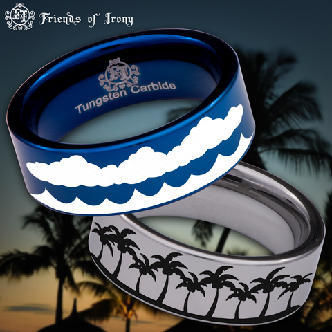 Ocean Waves Clouds and Trees Scenery Tungsten Carbide Ring