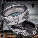 Cow Skull and Feathers Tungsten Carbide Ring