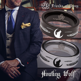 Howling Wolf on Moon Tungsten Carbide Ring