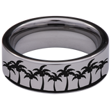 Ocean Waves Clouds and Trees Scenery Tungsten Carbide Ring