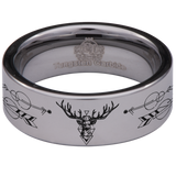 Geometric Wolf and Deer Tungsten Carbide Ring