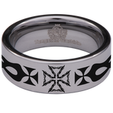 Iron Cross Flame Tungsten Carbide Ring