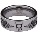 Cow Skull and Feathers Tungsten Carbide Ring