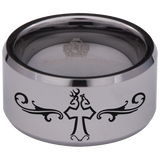 Buck Doe Cross Fish Hook Tungsten Carbide Ring