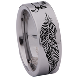 Cow Skull and Feathers Tungsten Carbide Ring