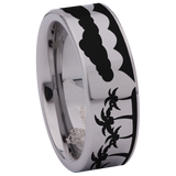 Ocean Waves Clouds and Trees Scenery Tungsten Carbide Ring