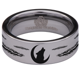 Howling Wolf on Moon Tungsten Carbide Ring