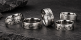 Silver custom engraved tungsten rings with black laser marks