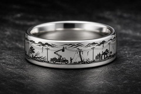 Lineman Custom Laser Engrave Wedding Band Ring