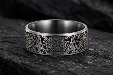 Mexican Coin Sun Stone Geometry Ring hero mockup