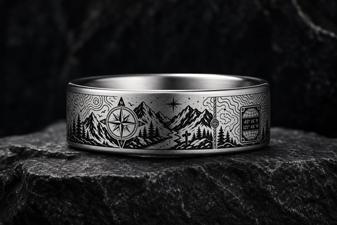 Mountain Compass Explorer Ring hero mockup
