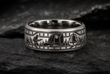 Helmet Silhouette & Ladder Rails Tungsten Ring with Station Bell and Flame Break hero mockup