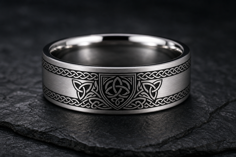 Celtic Knot Heritage Shield Ring hero mockup
