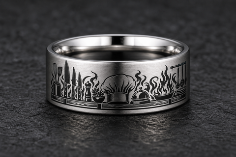 Silver Tungsten Chef Knife Line Ring hero mockup
