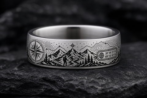 Mountain Compass Explorer Ring hero mockup