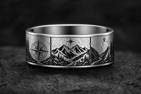 Mountain Compass Explorer Ring hero mockup