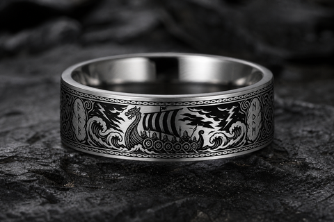 Rune Wedding Longship Prow Ring hero mockup