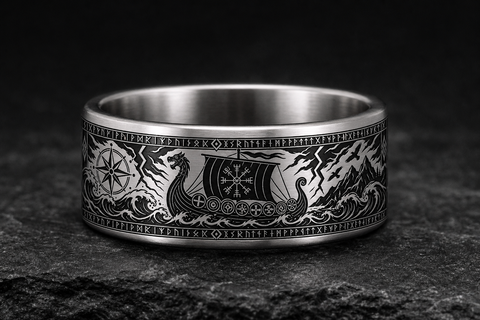 Viking Longship Rune Ring hero mockup