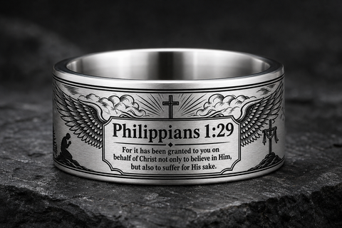Philippians 1:29 Cross Prayer Faith Guardian Ring hero mockup