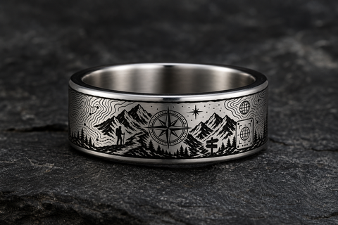 Mountain Compass Explorer Ring hero mockup