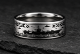 Silver USS Carrier Silhouette Military Anchor Ring hero mockup