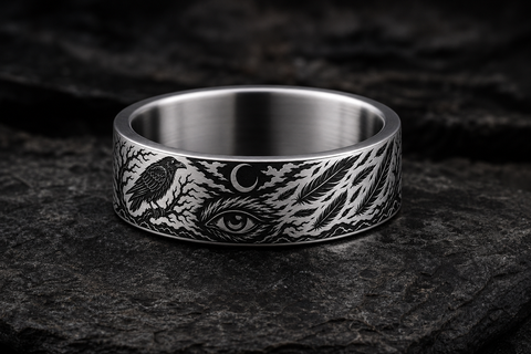 Raven Moon Feather Trail Ring hero mockup