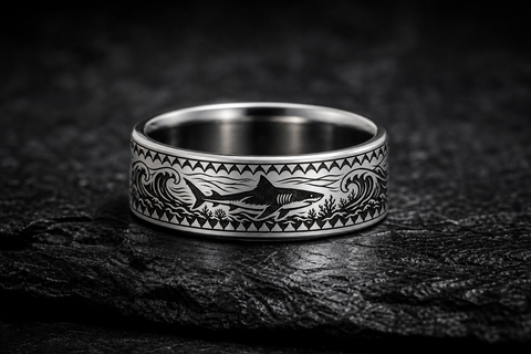 Shark Ocean Silhouette Ring hero mockup
