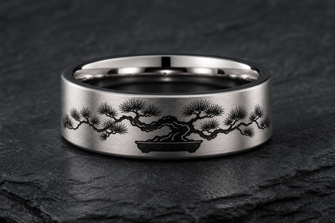Bonsai Pine Miniature Silhouette Ring hero mockup