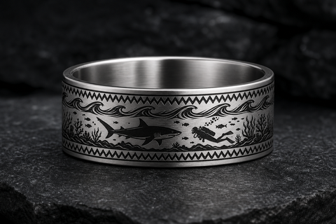 Diver Shark Silhouette Ring hero mockup
