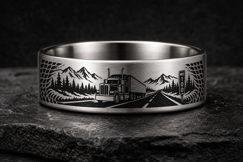Trucker Road Semi Truck Silhouette Ring hero mockup