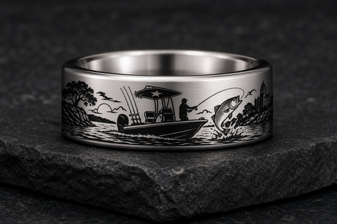 Granbury Striper Boat Tungsten Ring hero mockup
