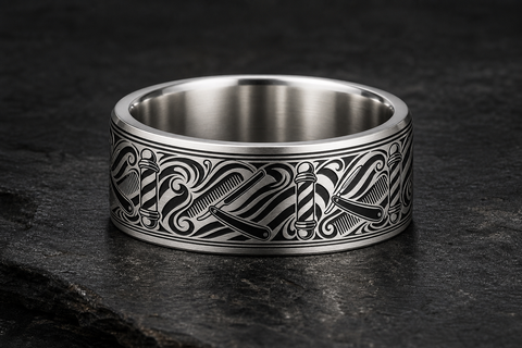 Straight Razor Barber Pole Spiral Ring hero mockup