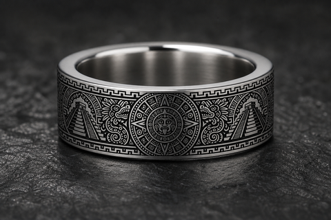 Aztec Sun Sun Stone Geometry Ring hero mockup