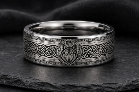 Wolf Guardian Viking Celtic Signet Ring hero mockup