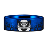Owl and Trees Tungsten Carbide Ring (Blue)