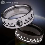 Bohemian Sun and Moon Tungsten Carbide Ring