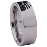 Military Skull Tattered American Flag  Tungsten Carbide Ring