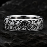 Viking Wolf Ring, Norse Rune Ring, Celtic Knot Ring, Raven Ring, Tungsten Wedding Band, Wolf Jewelry for Men
