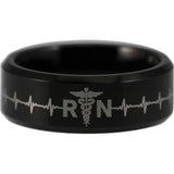 Black Tungsten Registered Nurse Heart Rate Ring - Friends of Irony LLC